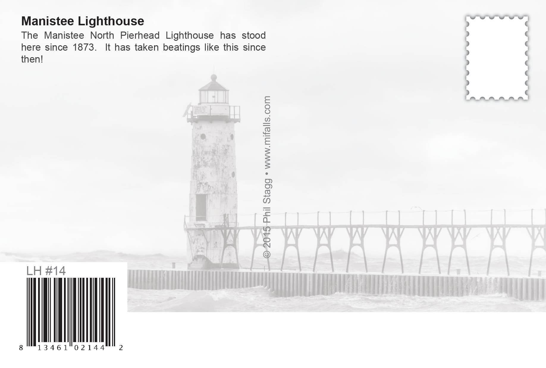 Image of MANISTEE LIGHTHOUSE - DURING STORM - Michigan Postcard