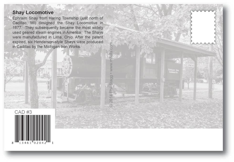 Image of SHAY LOCOMOTIVE - AUTUMN SCENE - Cadillac Michigan Postcard