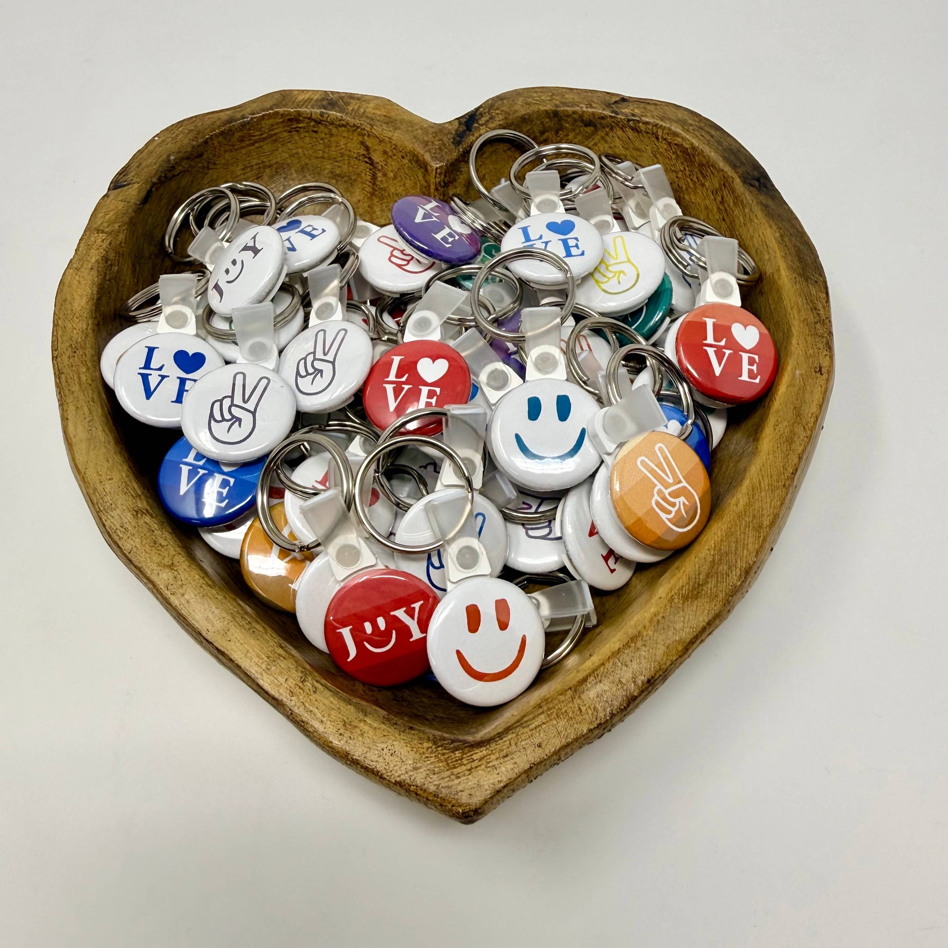 Love, Joy, Peace — 1" Button Keychains (Case of 30)