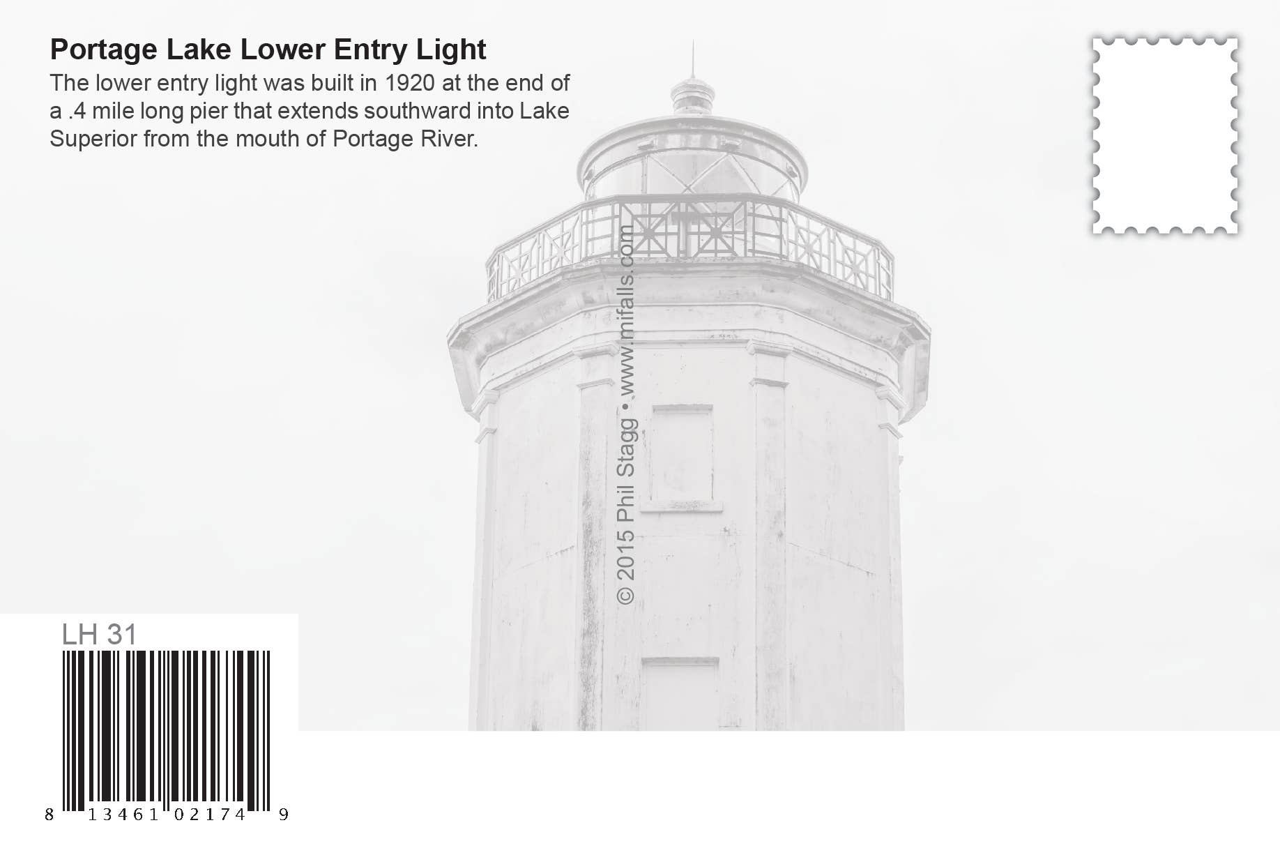 Image of PORTAGE LAKE LOWER ENTRY LIGHT - Michigan Postcard