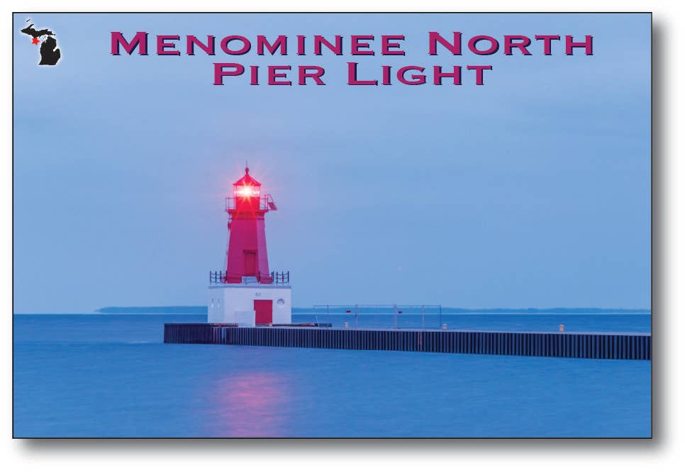 Image of MENOMINEE NORTH PIER LIGHT - Michigan Postcard