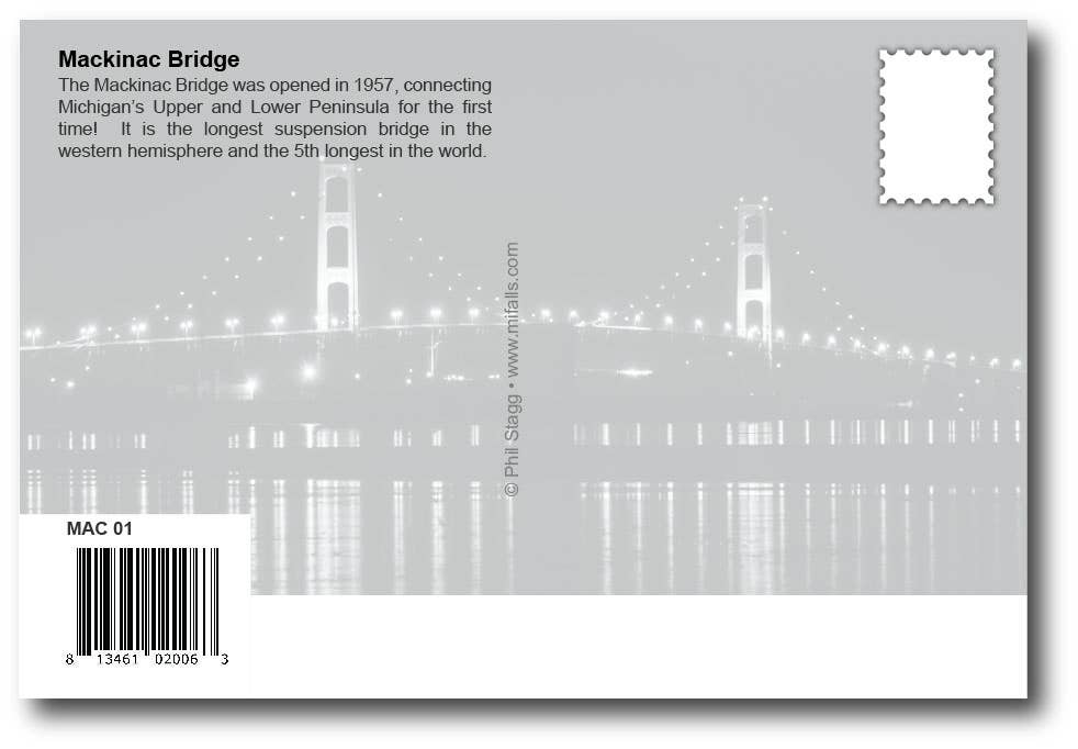 Image of MACKINAC BRIDGE - DARK NIGHT - Michigan Postcard
