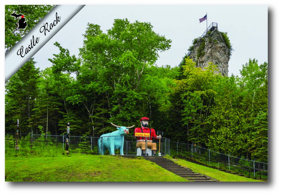 Image of CASTLE ROCK - Michigan Postcard - Paul Bunyan and Babe