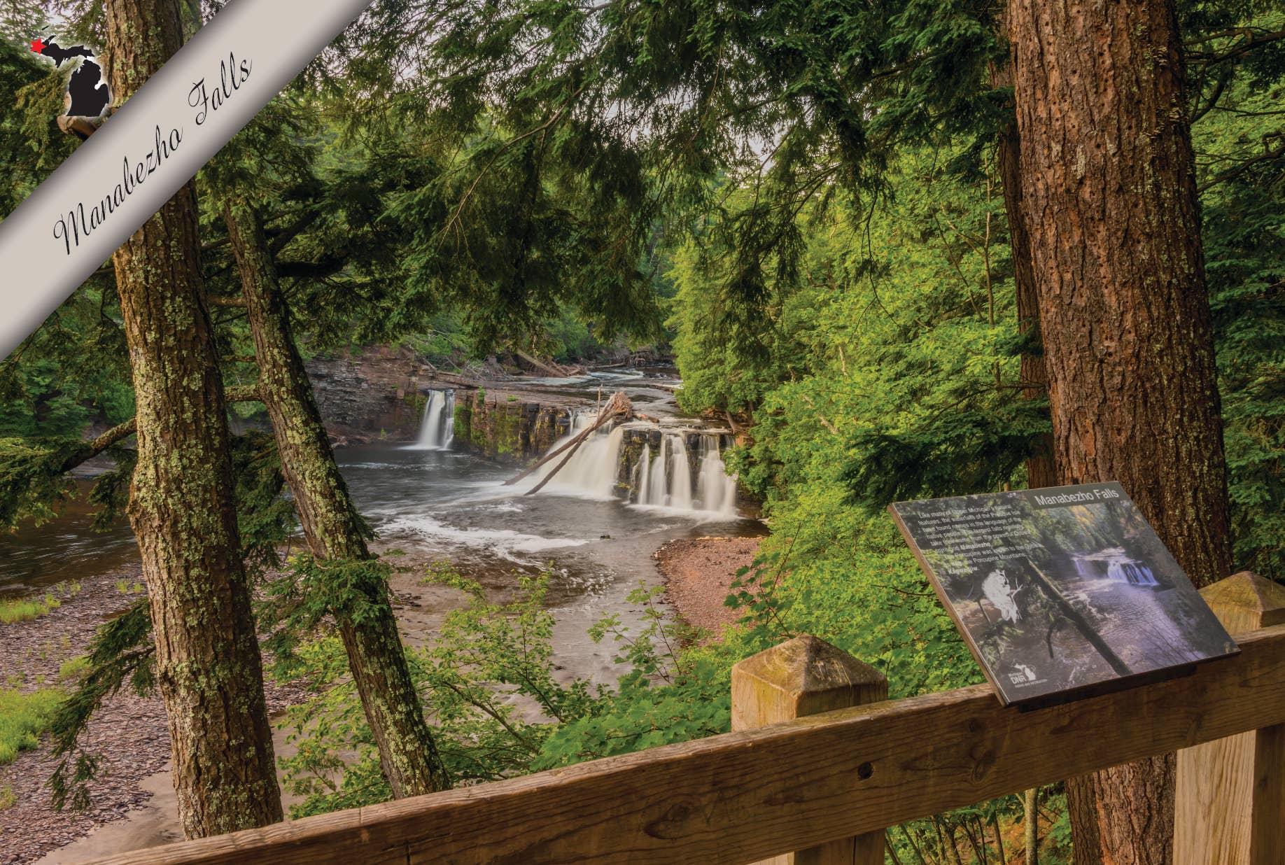 MANABEZHO FALLS - Michigan Postcard