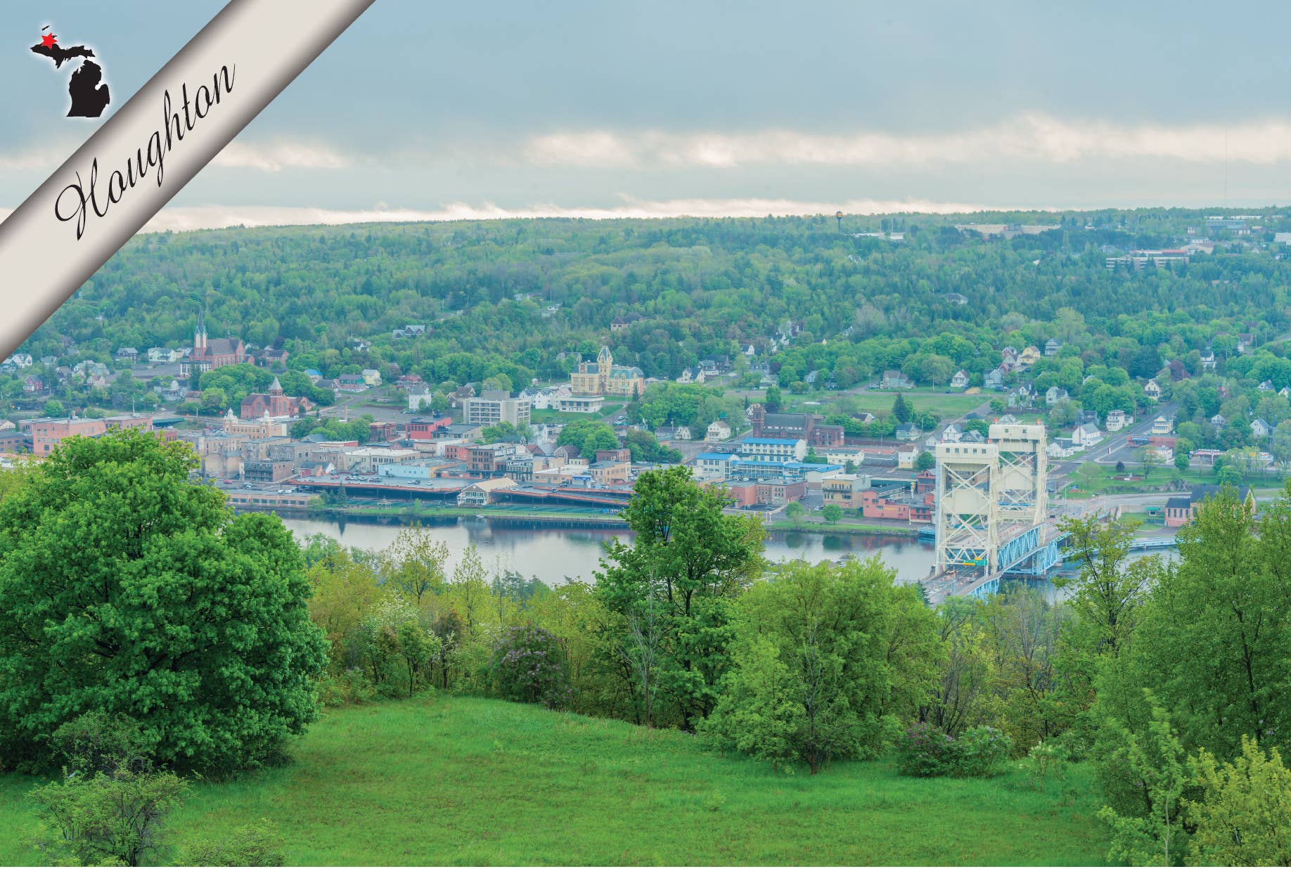 HOUGHTON OVERLOOK - Michigan Postcard