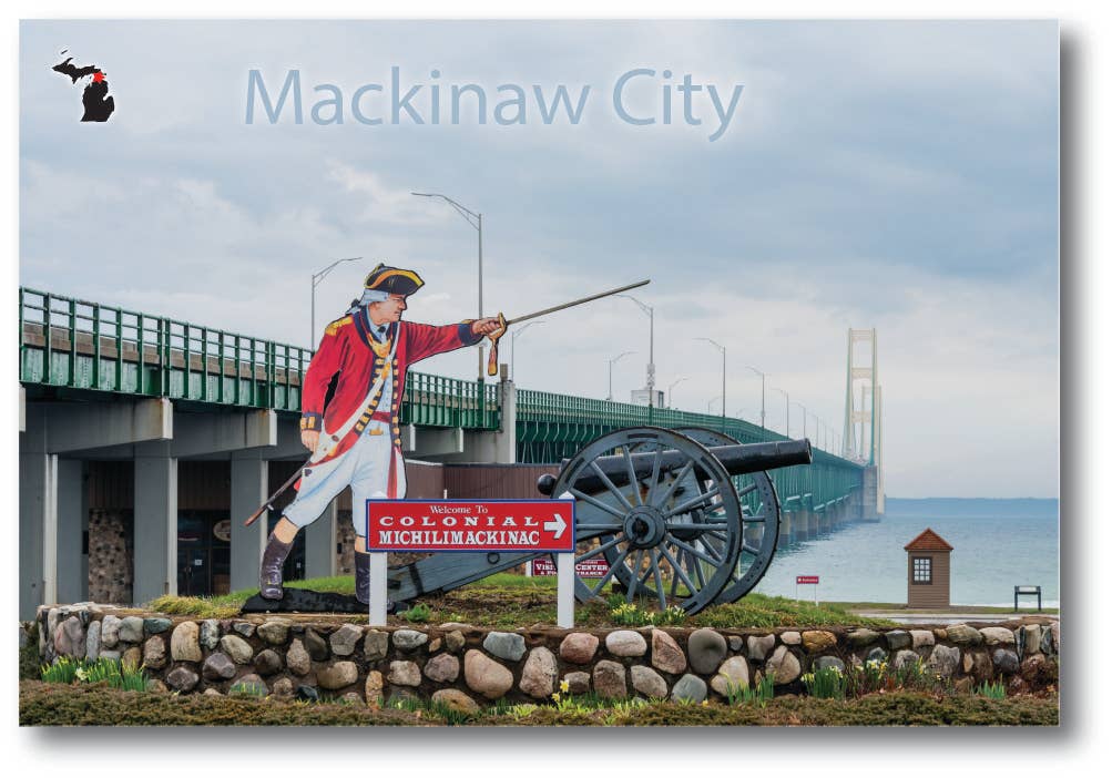 Image of MACKINAC BRIDGE & FORT ENTRANCE - Michigan Postcard