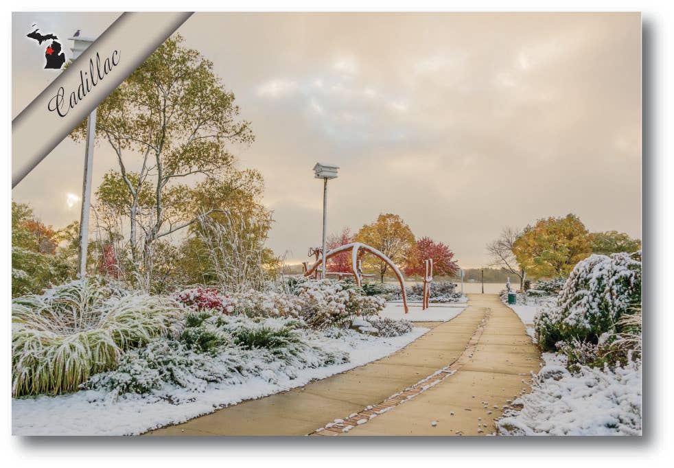Image of THE SOUND GARDEN WITH A DUSTING OF SNOW - Michigan Postcard