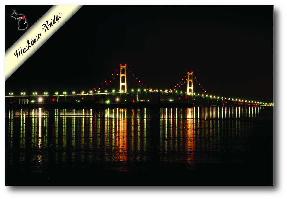 Image of MACKINAC BRIDGE - DARK NIGHT - Michigan Postcard
