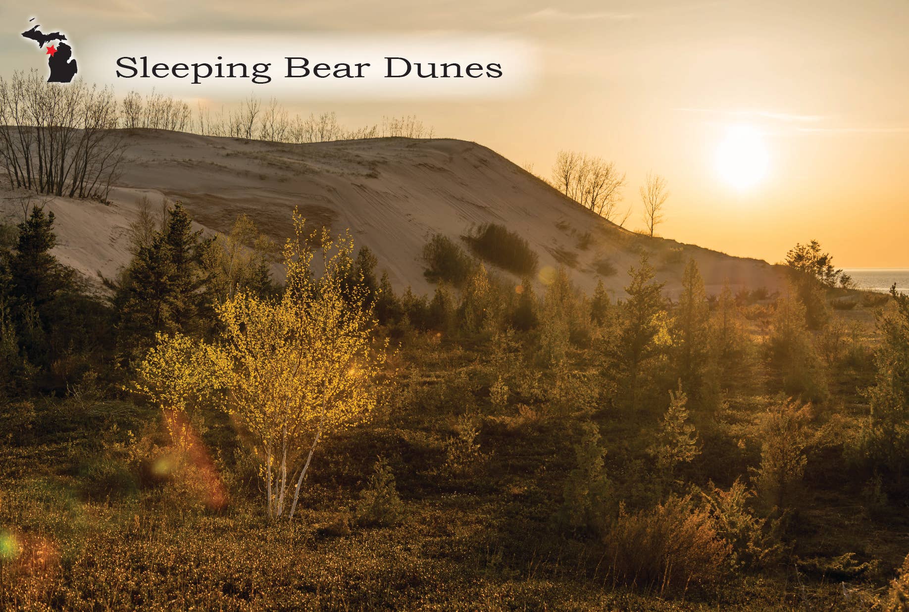 SLEEPING BEAR DUNES - Michigan Postcard - Evening Light View