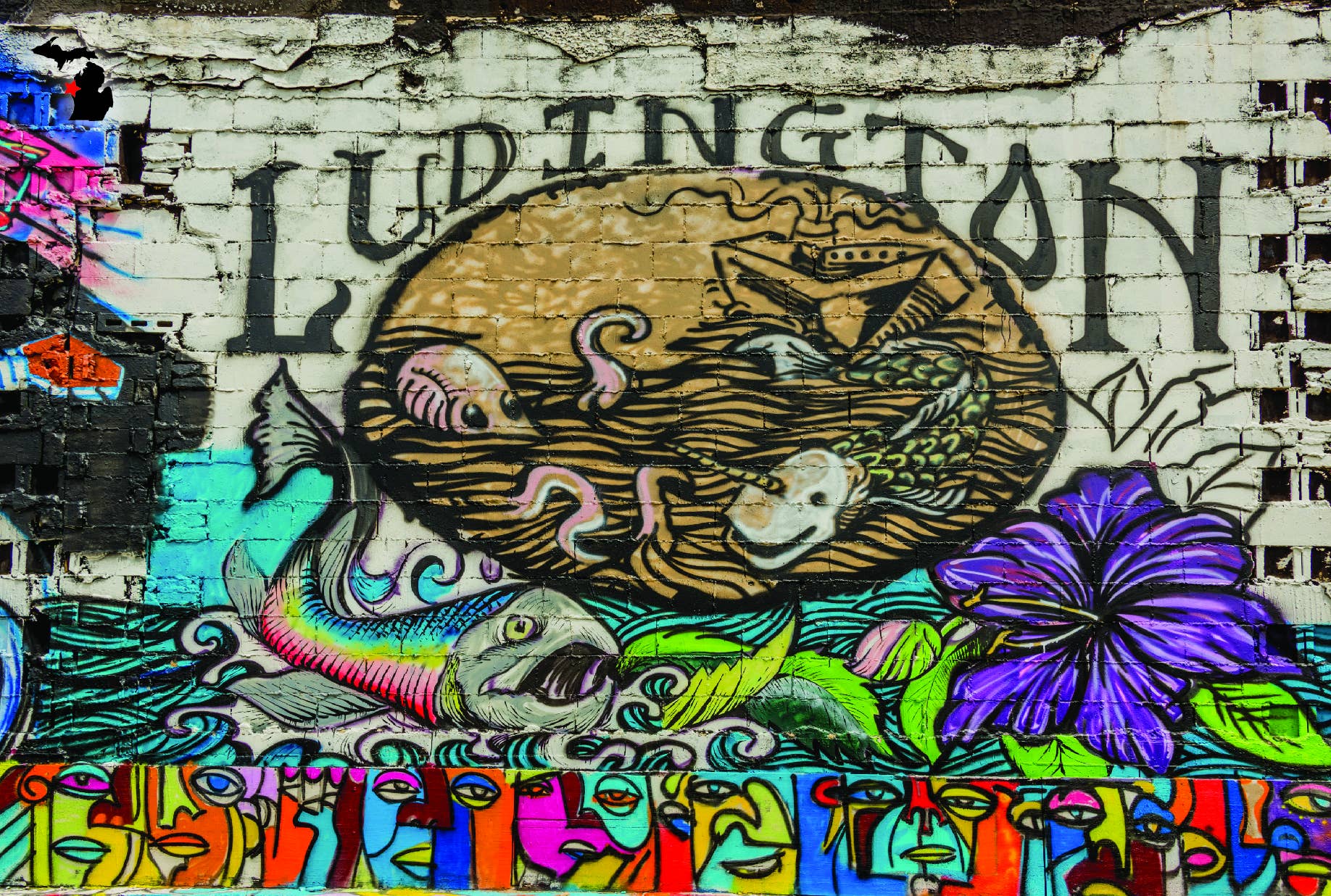 LUDINGTON MURALS - Michigan Postcard