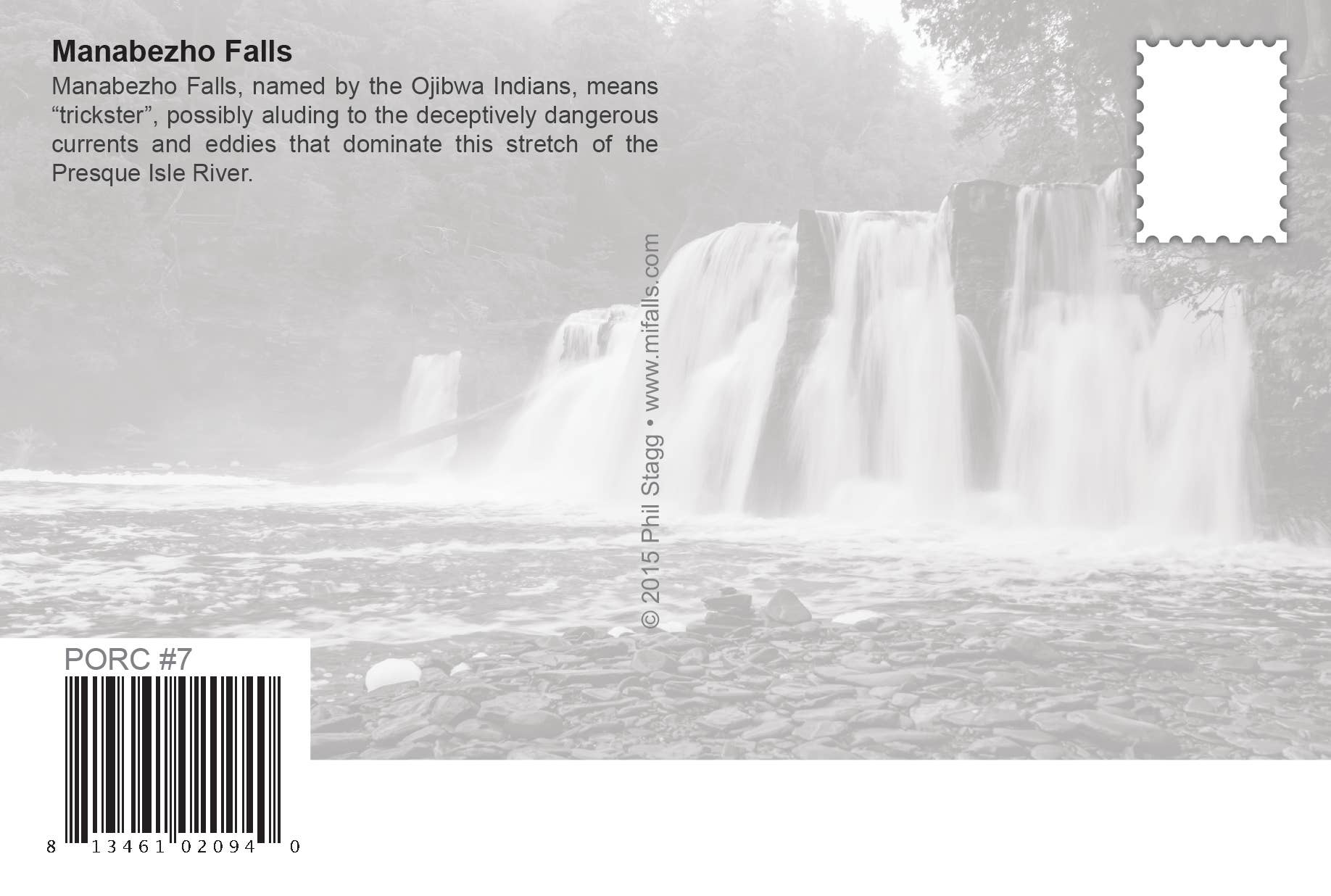 Image of MANABEZHO FALLS - SUMMER - Michigan Postcard