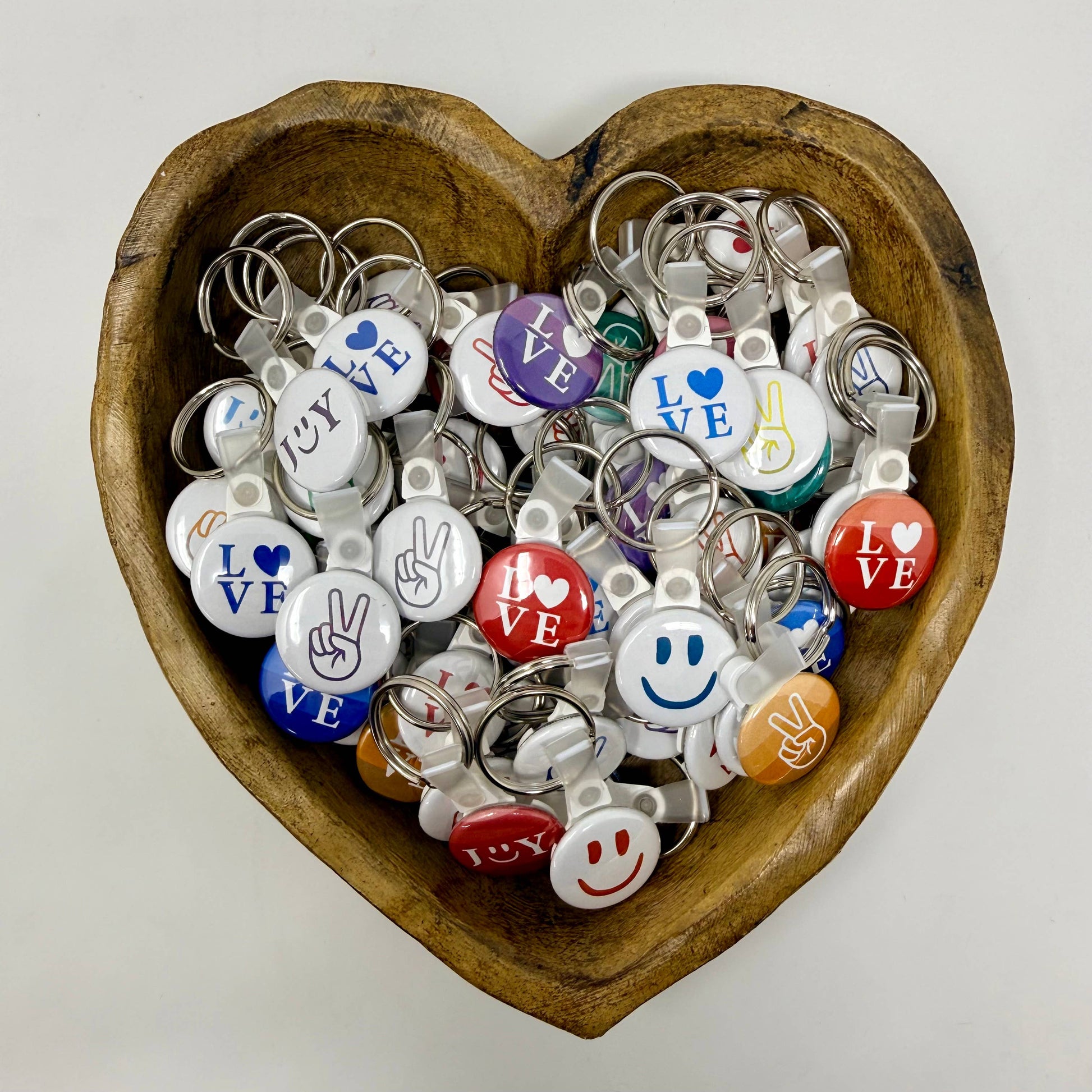 Love, Joy, Peace — 1" Button Keychains (Case of 30)