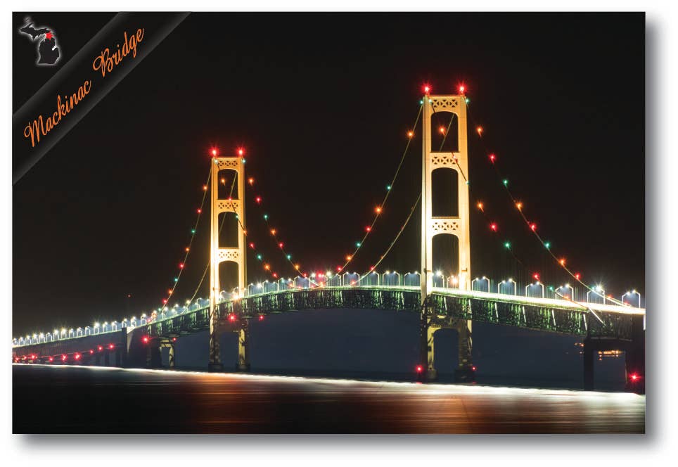 MACKINAC BRIDGE NIGHT VIEW - Michigan Postcard