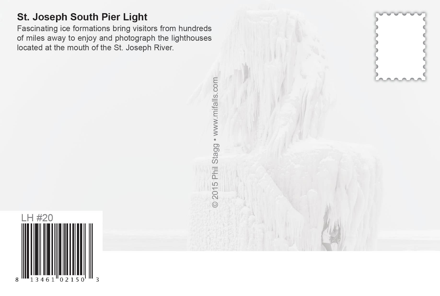 ST. JOSEPH SOUTH PIER LIGHT - WINTER - Michigan Postcard