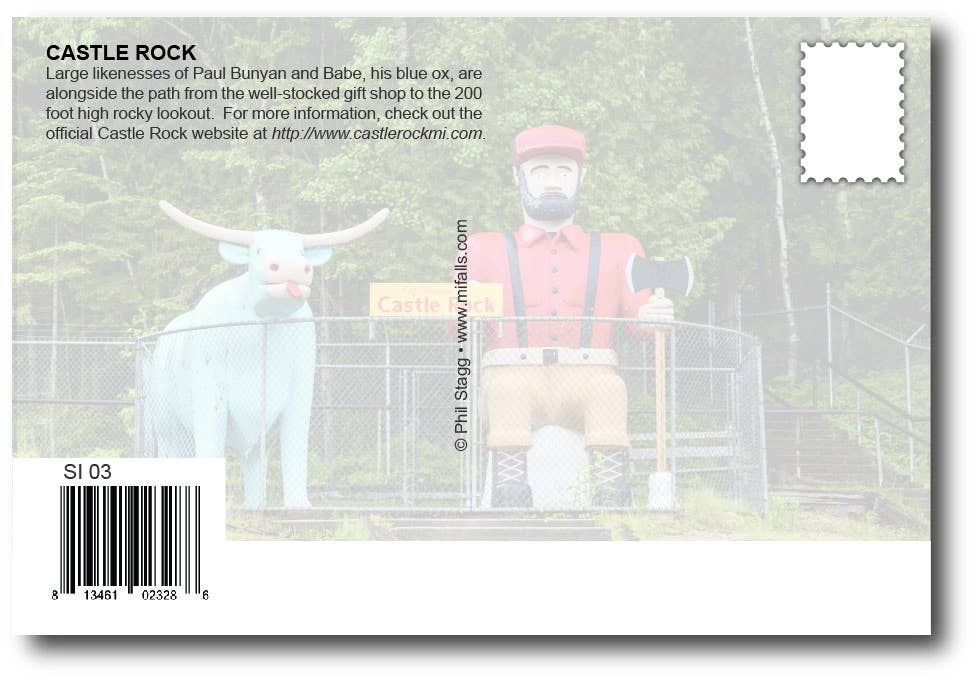 Image of CASTLE ROCK - Michigan Postcard - Paul Bunyan and Babe