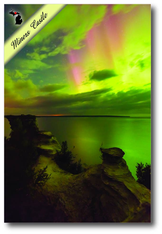 NORTHERN LIGHTS - MINERS CASTLE - Michigan Postcard