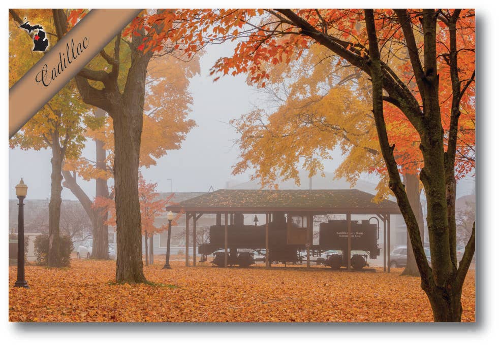 SHAY LOCOMOTIVE - AUTUMN SCENE - Cadillac Michigan Postcard