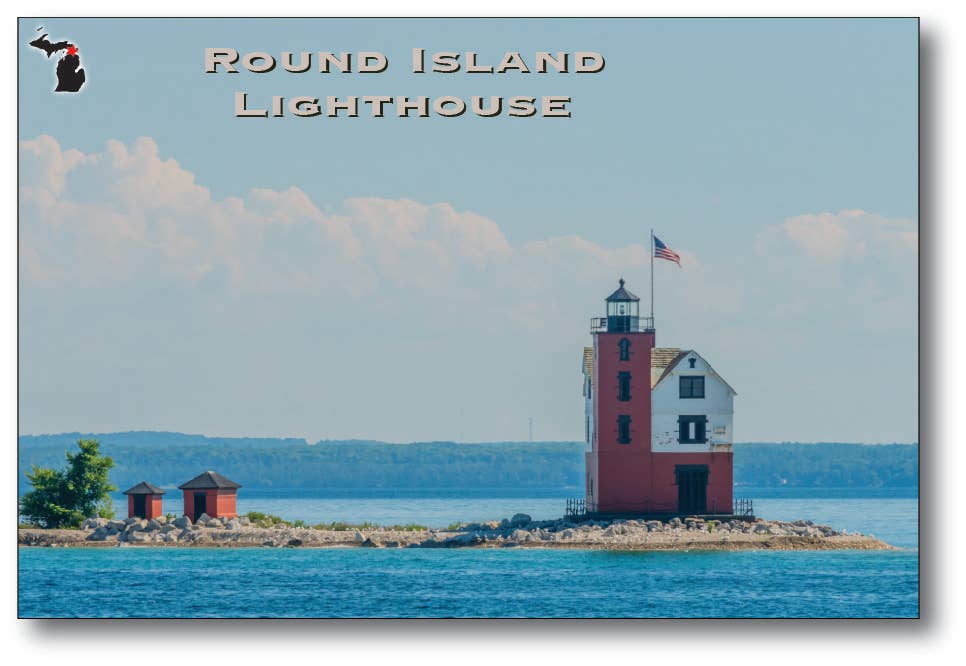 Image of ROUND ISLAND LIGHTHOUSE - Michigan Postcard
