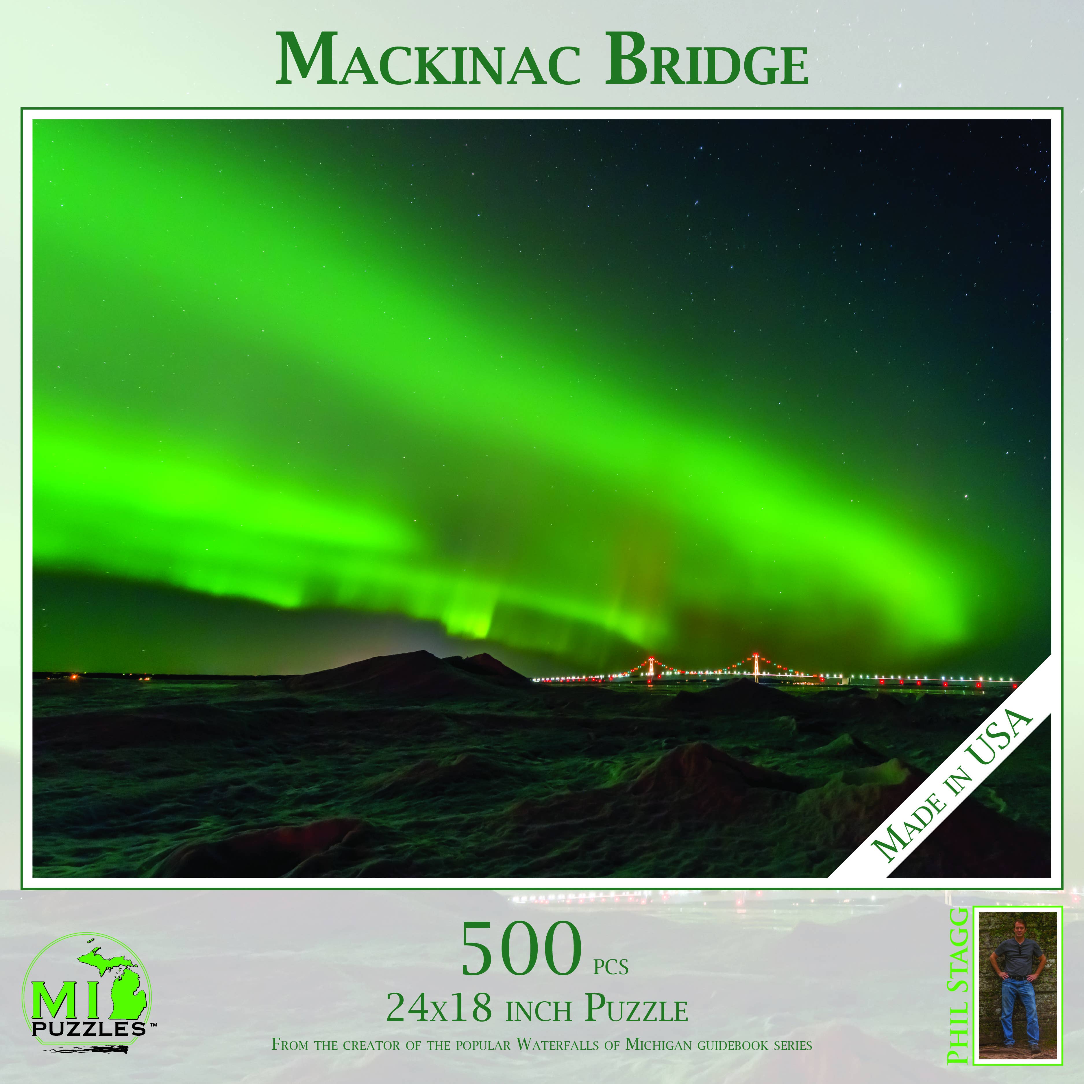 Image of Mackinac Bridge - Northern Lights - 500 Piece Puzzle