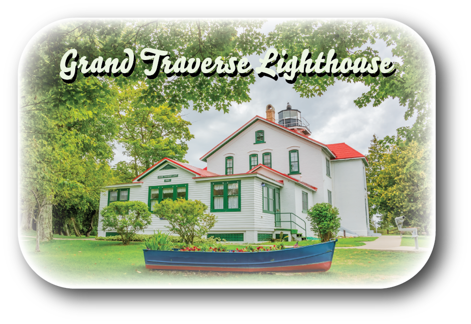 GRAND TRAVERSE LIGHTHOUSE - Rectangular Button Magnet - 2.75" x 1.75"