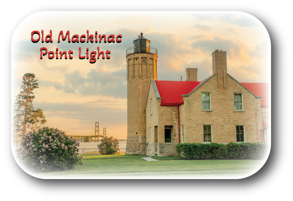 Image of OLD MACKINAC  POINT LIGHTHOUSE - Rectangular Button Magnet - 2.75