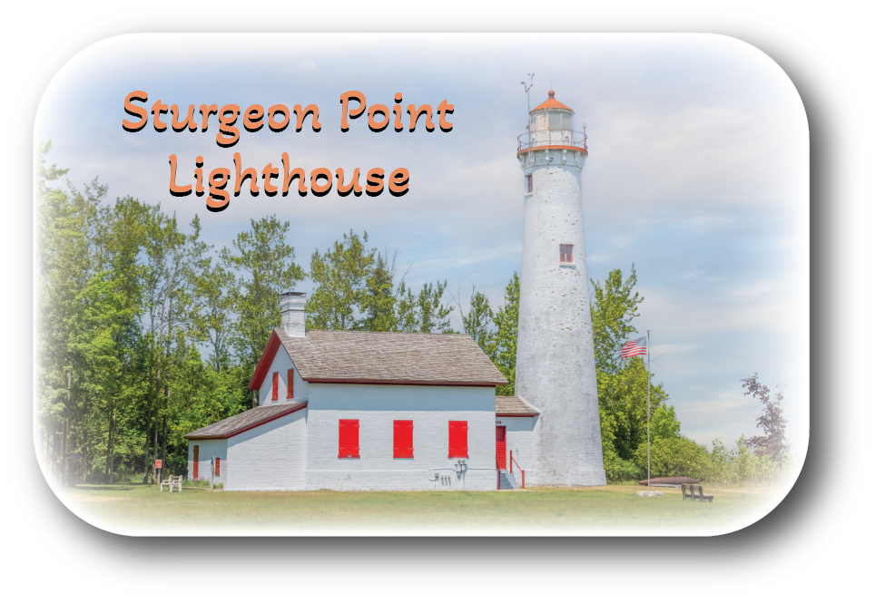 Image of STURGEON POINT LIGHTHOUSE - Rectangular Button Magnet - 2.75