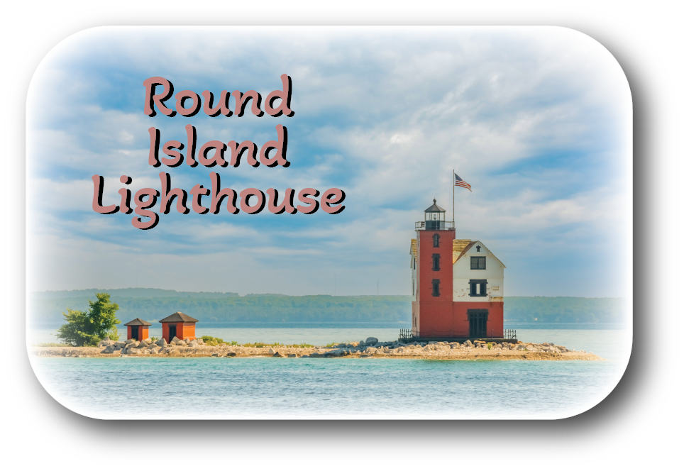 Image of ROUND ISLAND LIGHTHOUSE - Rectangular Button Magnet - 2.75