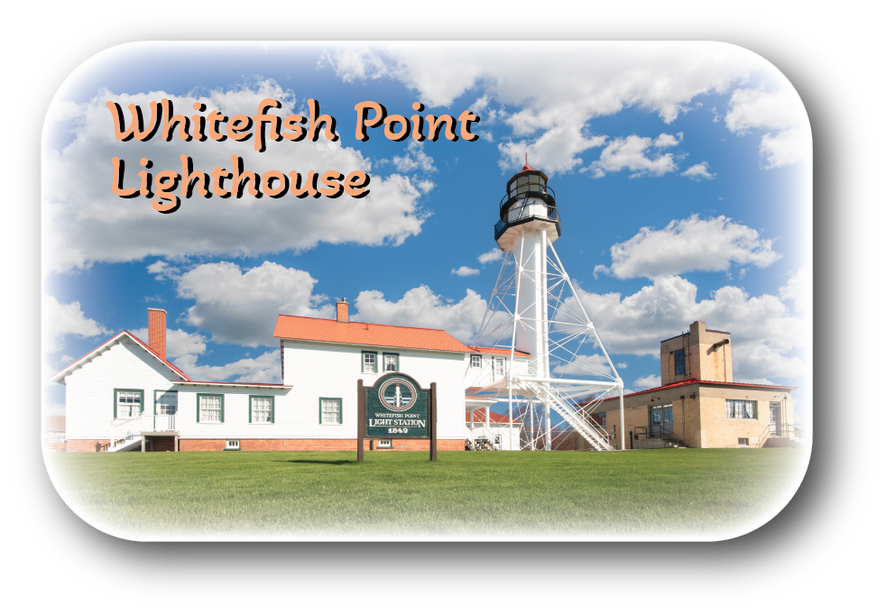 WHITEFISH POINT LIGHTHOUSE - Rectangular Button Magnet - 2.75" x 1.75"