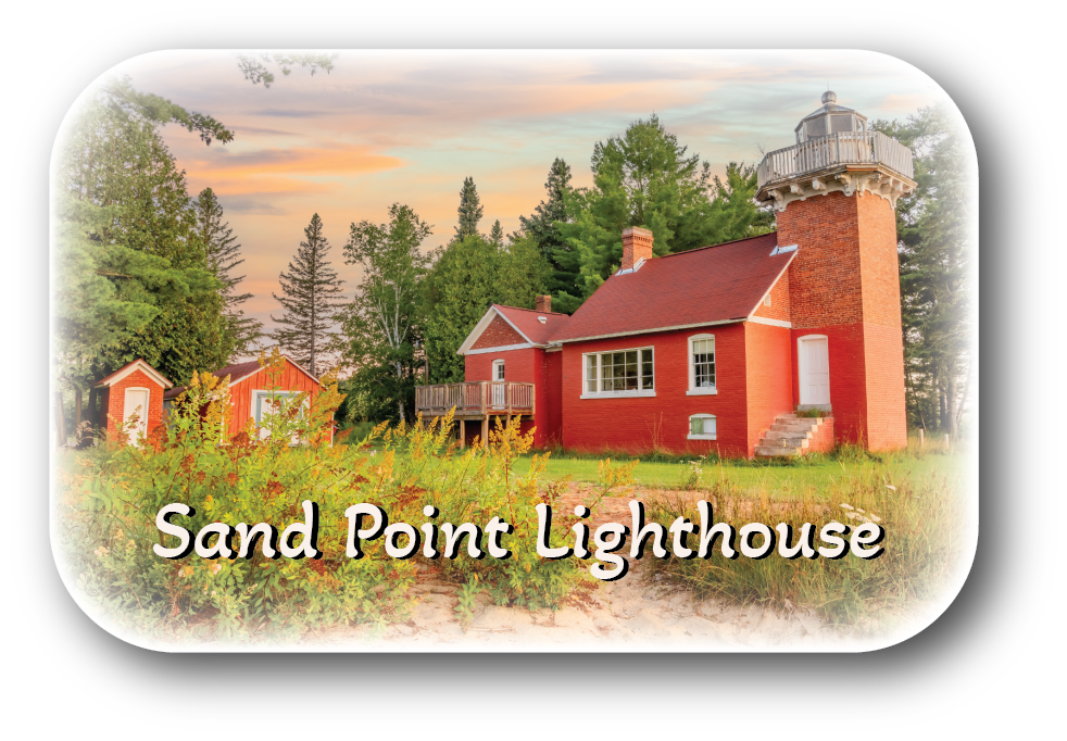 Image of SAND POINT LIGHTHOUSE  - Lake Superior - Rectangular Button Magnet - 2.75