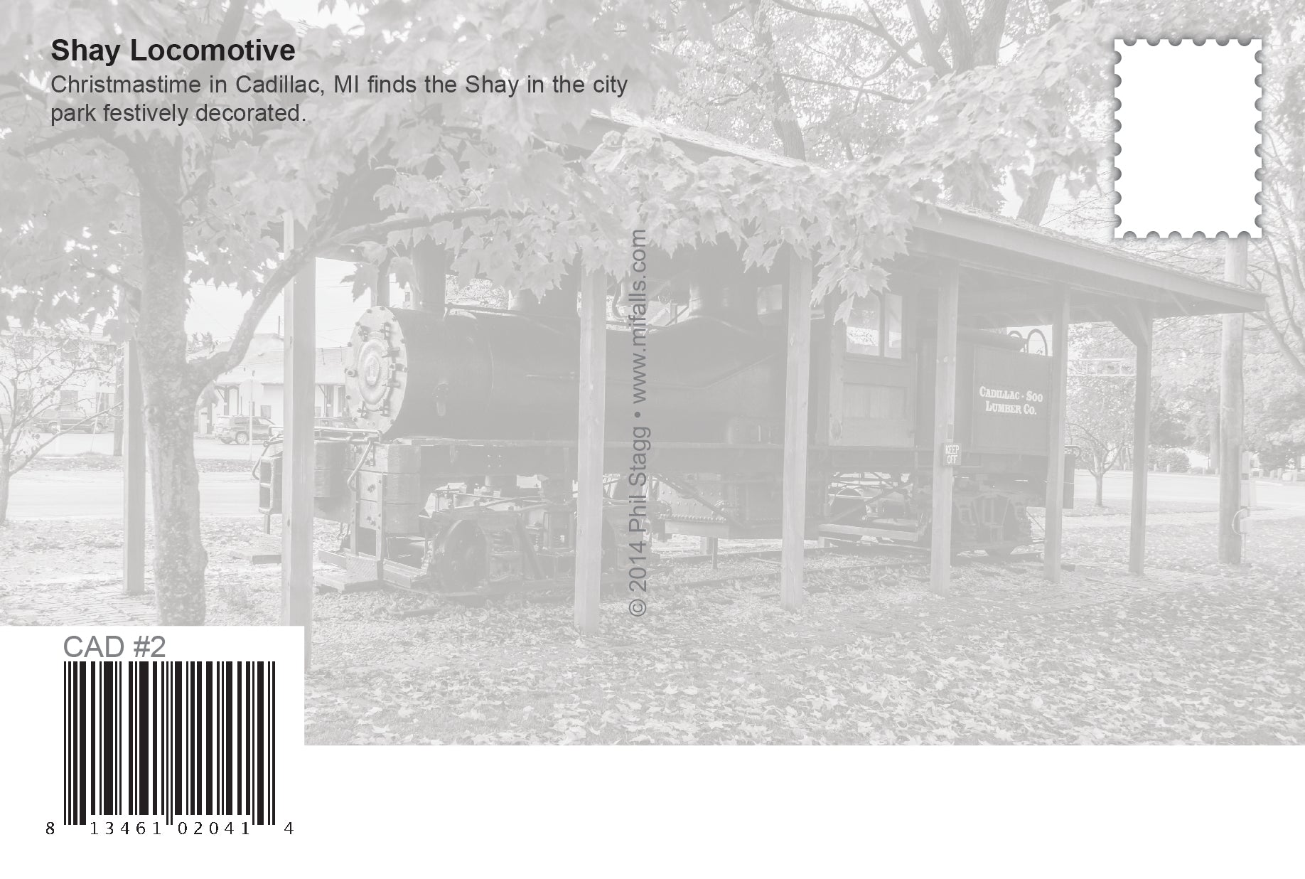 CADILLAC - SHAY LOCOMOTIVE - 4"x6" Postcard