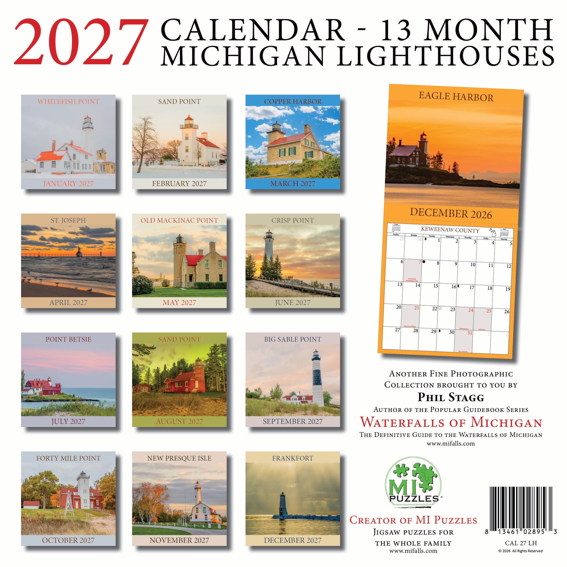 2027 MICHIGAN LIGHTHOUSES - 13 month Wall Calendar (12"x12")