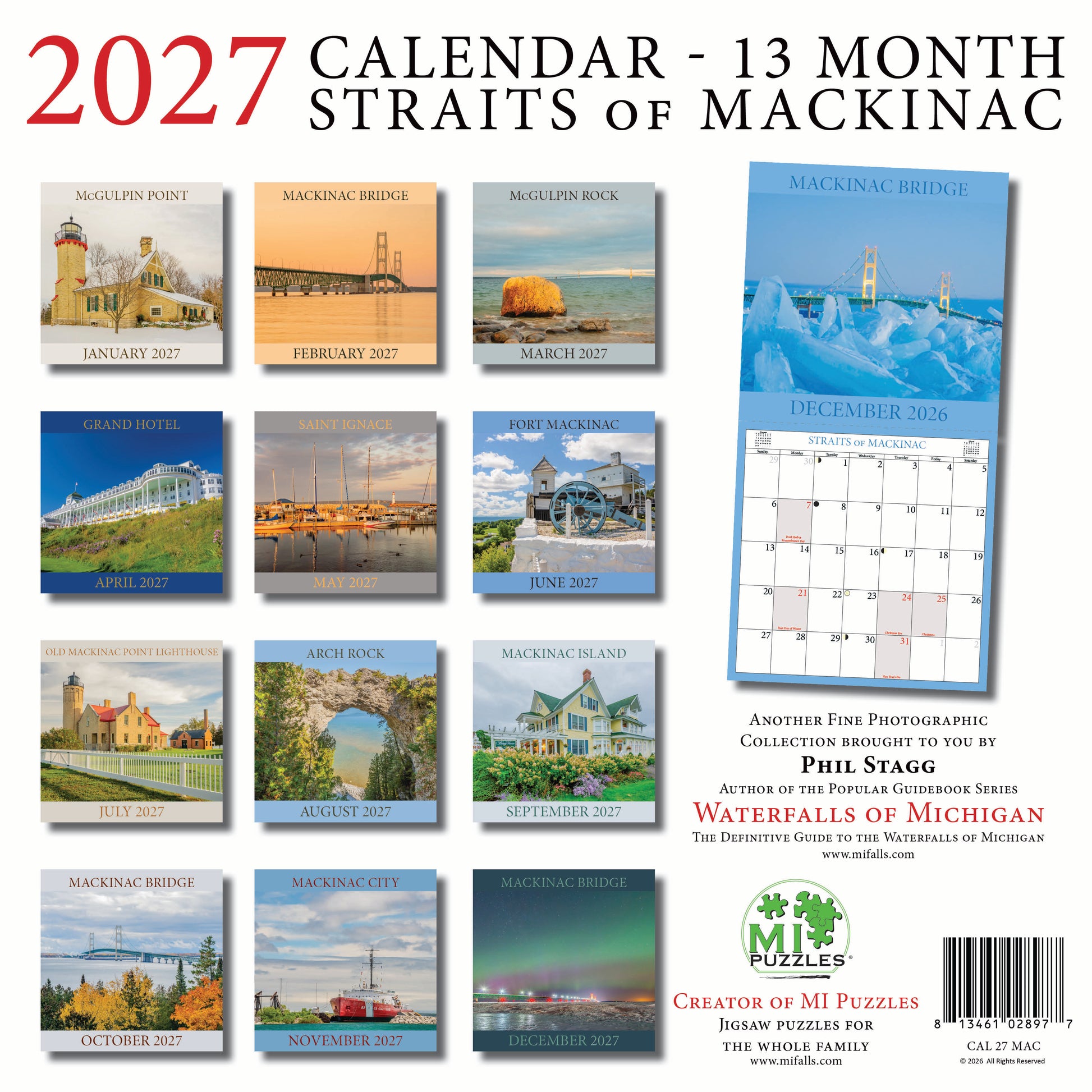 2027 STRAITS OF MACKINAC - 13 month Wall Calendar (12"x12")