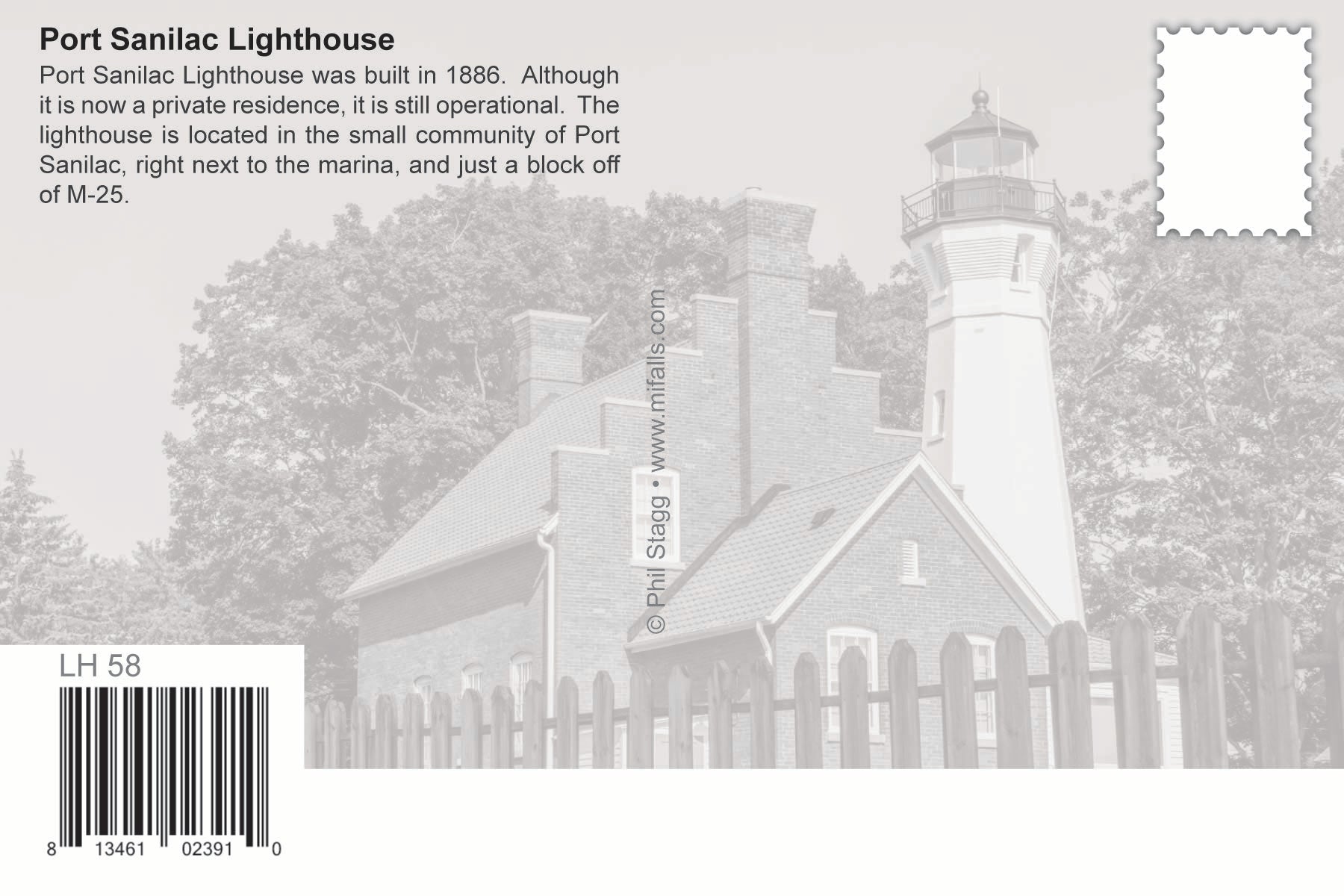 PORT SANILAC LIGHTHOUSE - 4"x6" Postcard