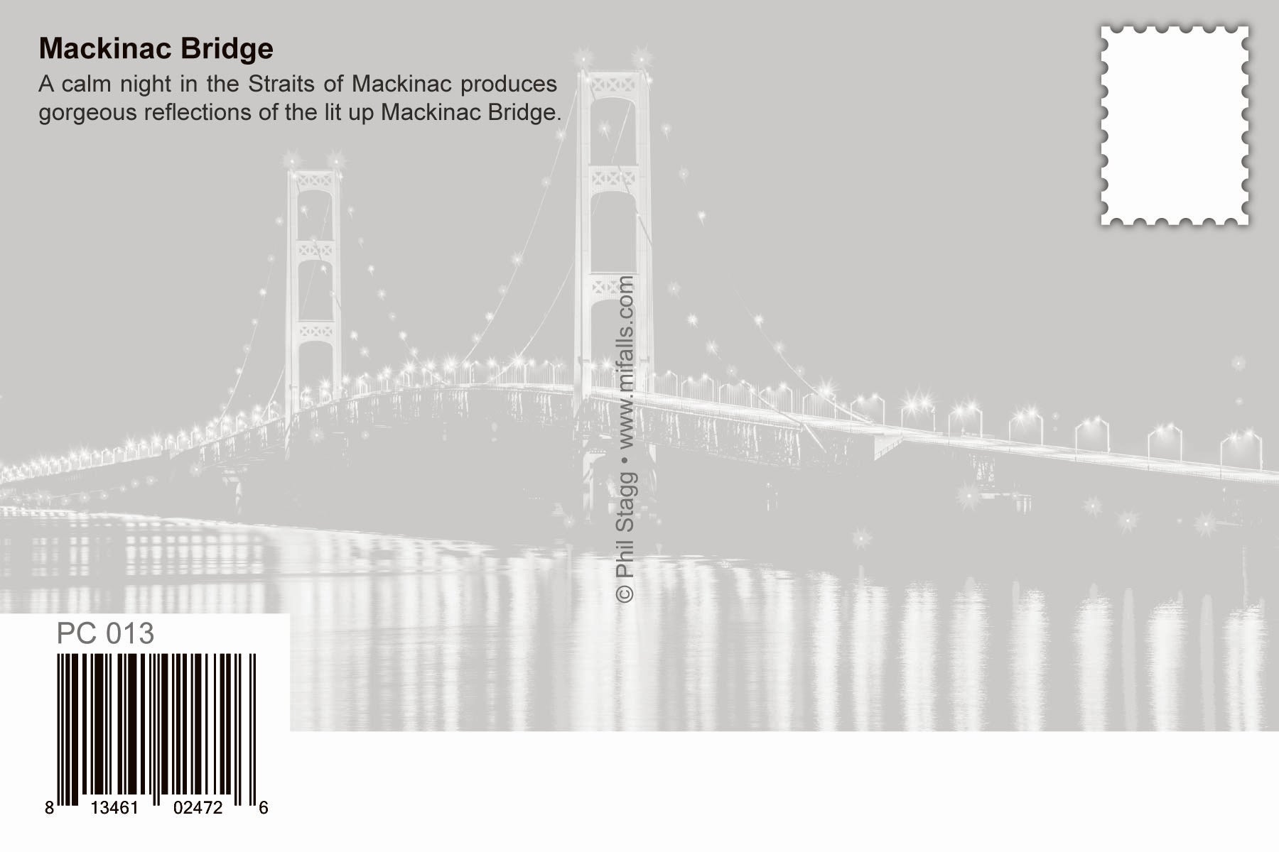 Image of MACKINAC BRIDGE Night Reflections - Michigan Postcard