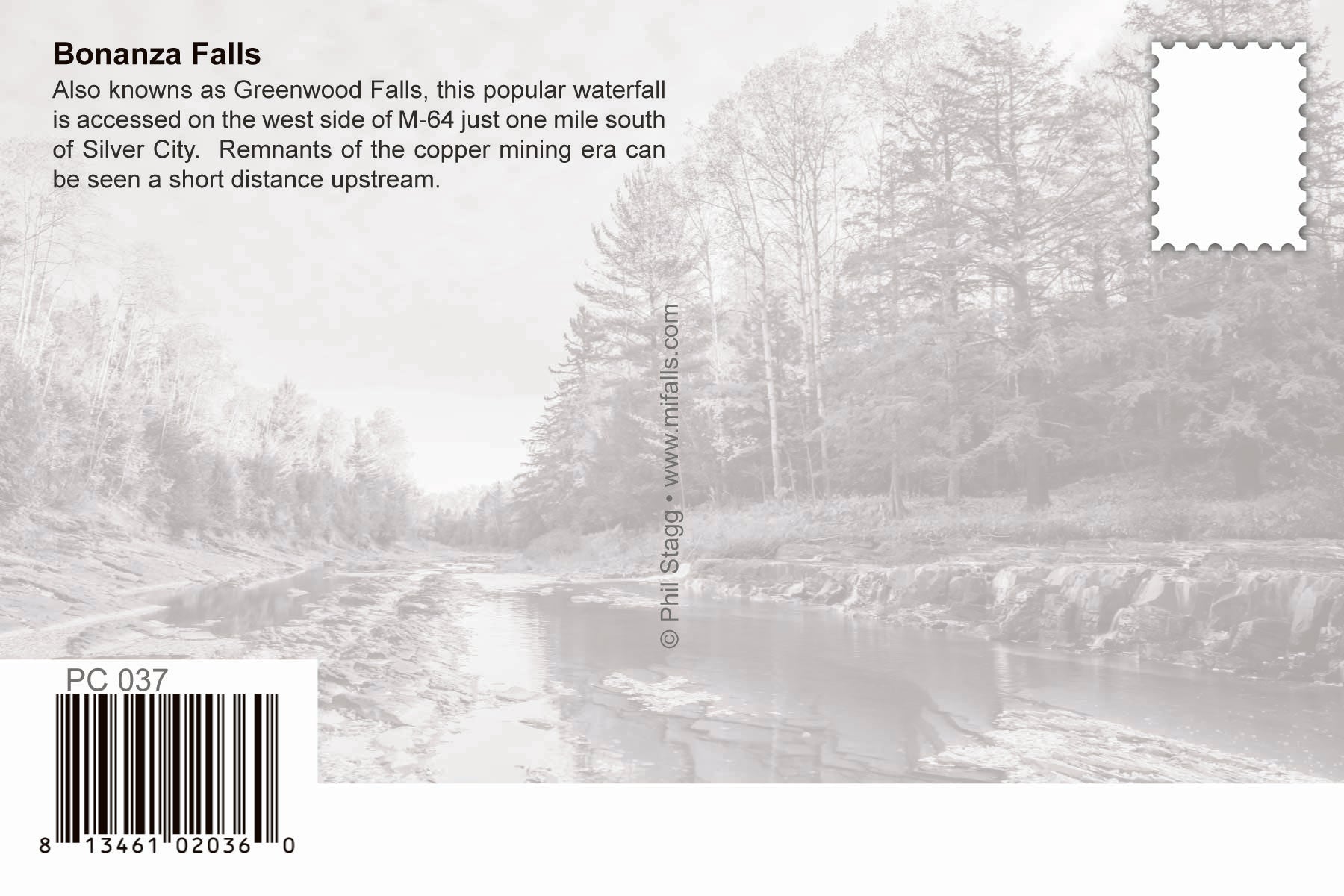 BONANZA FALLS - 4"x6" Quality Michigan Postcard