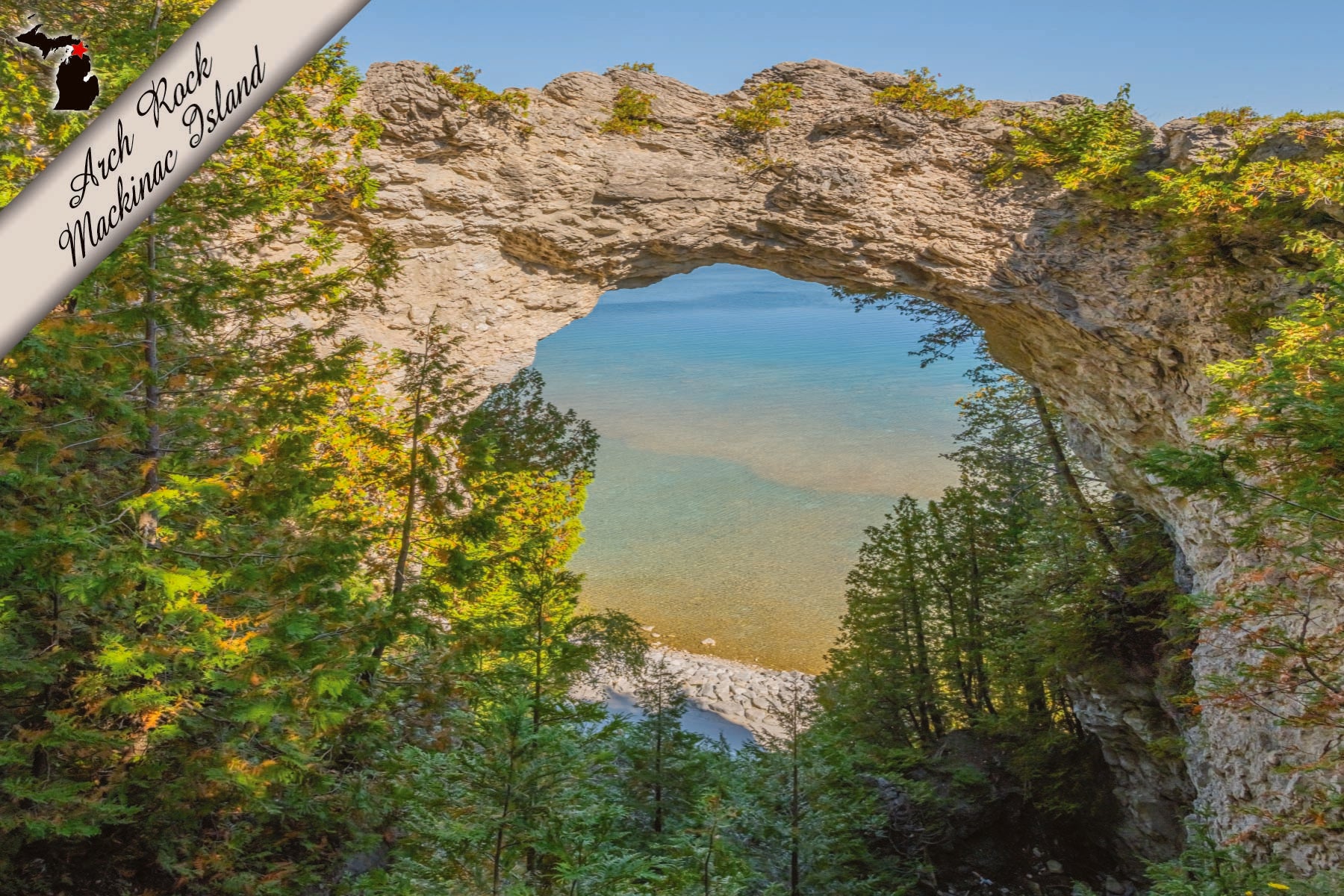 ARCH ROCK - MACKINAC ISLAND - 4"x6" Quality Michigan Postcard