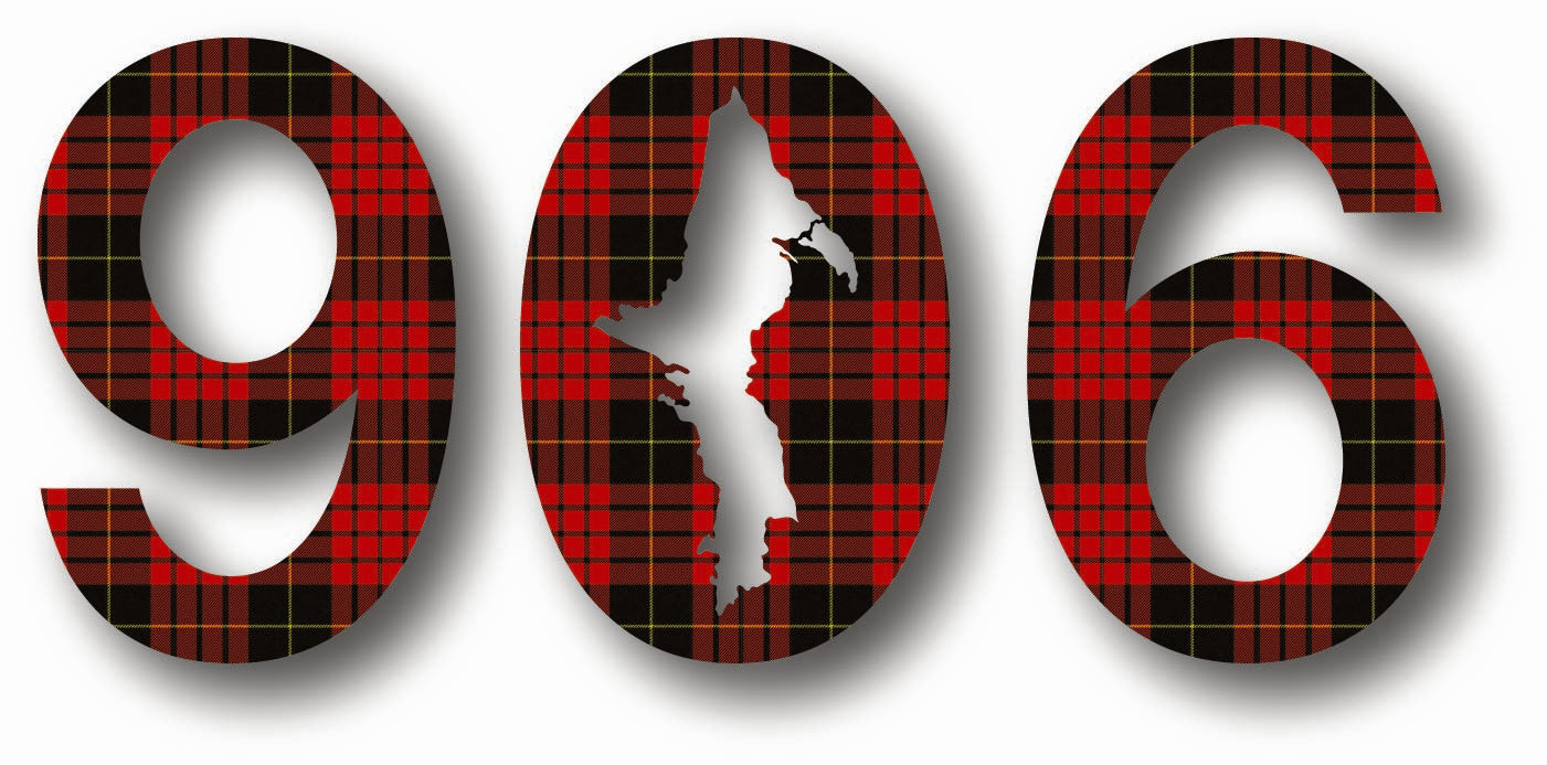 906 UPPER PENINSULA PLAID VINYL STICKER 4.5" x 2"