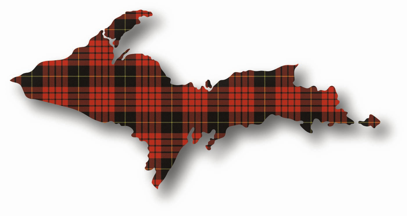 Image of UPPER PENINSULA OUTLINE PLAID VINYL STICKER 4.5