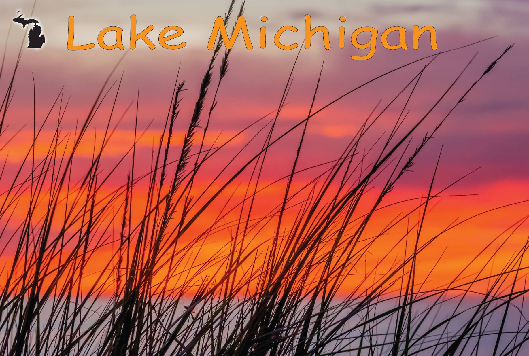 LAKE MICHIGAN - SUNSET - DUNE GRASS - Michigan Postcard