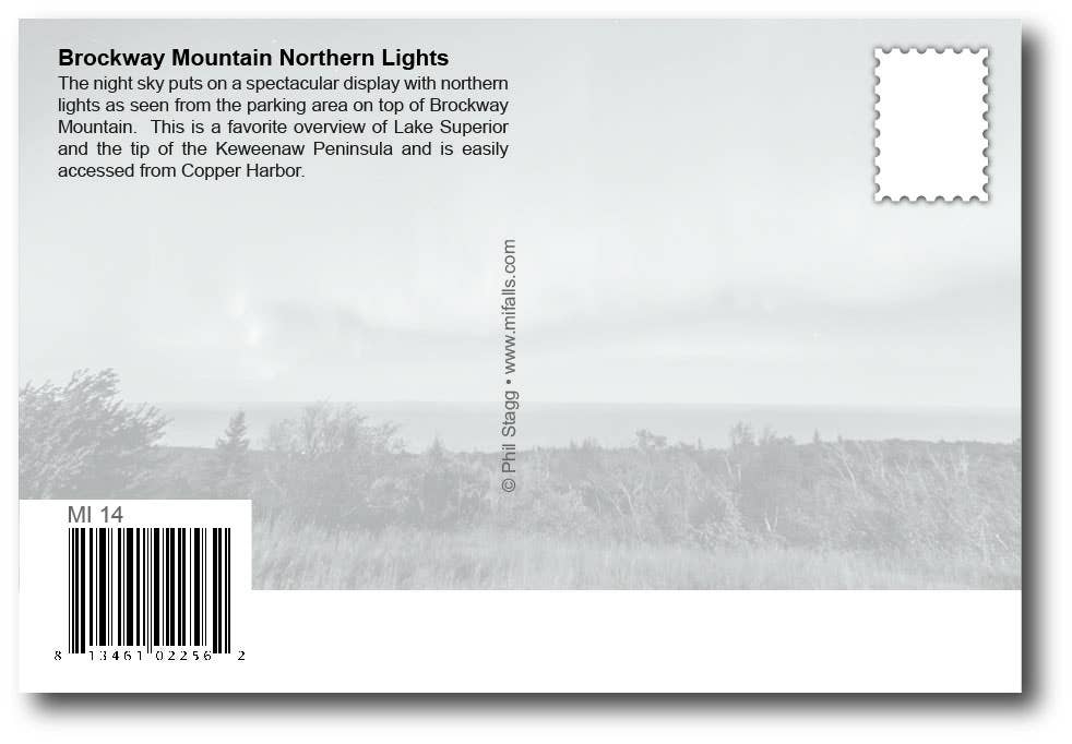 NORTHERN LIGHTS - BROCKWAY MOUNTAIN SIGN - Michigan Postcard