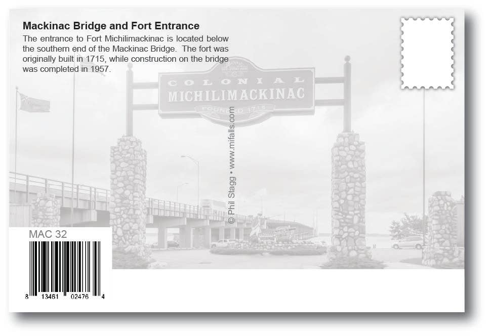 MACKINAC BRIDGE & FORT ENTRANCE - Michigan Postcard