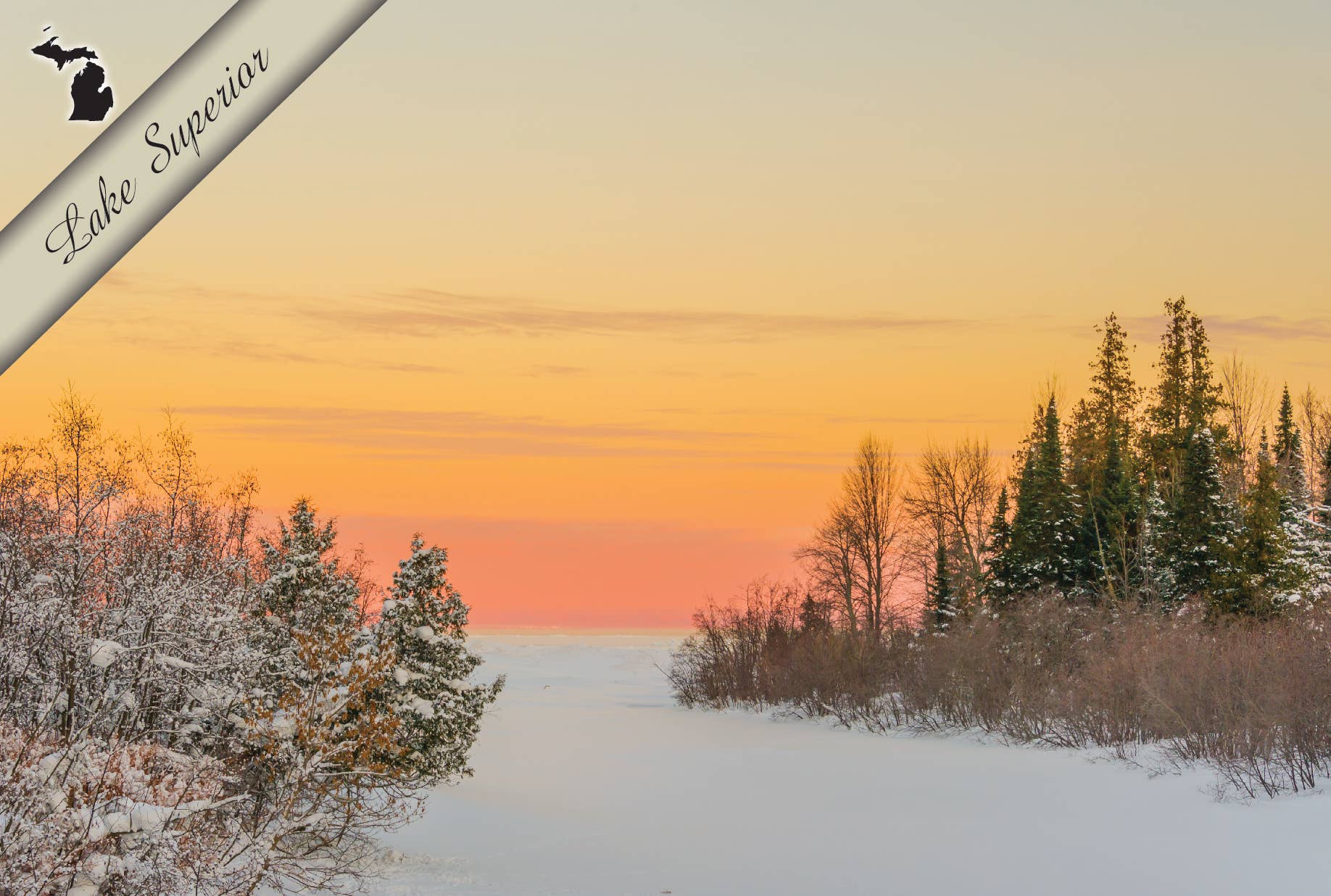 LAKE SUPERIOR SUNRISE - Michigan Postcard - Wintry Day Scene