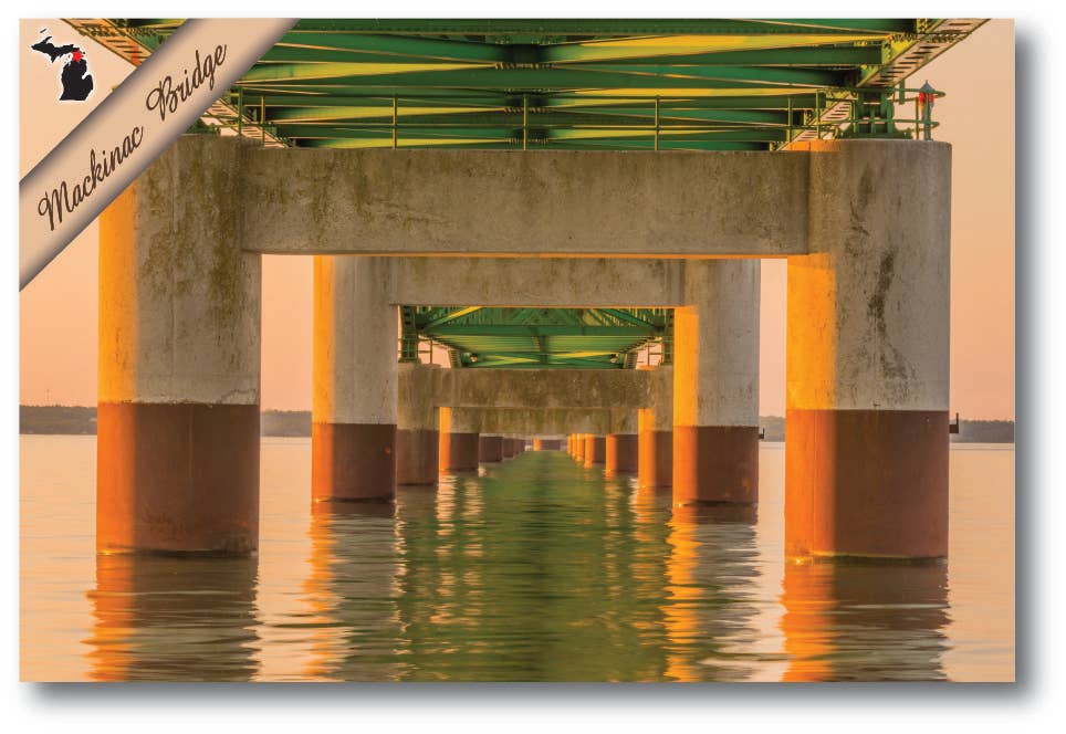MACKINAC BRIDGE - SUNSET - UNDER BRIDGE - Michigan Postcard