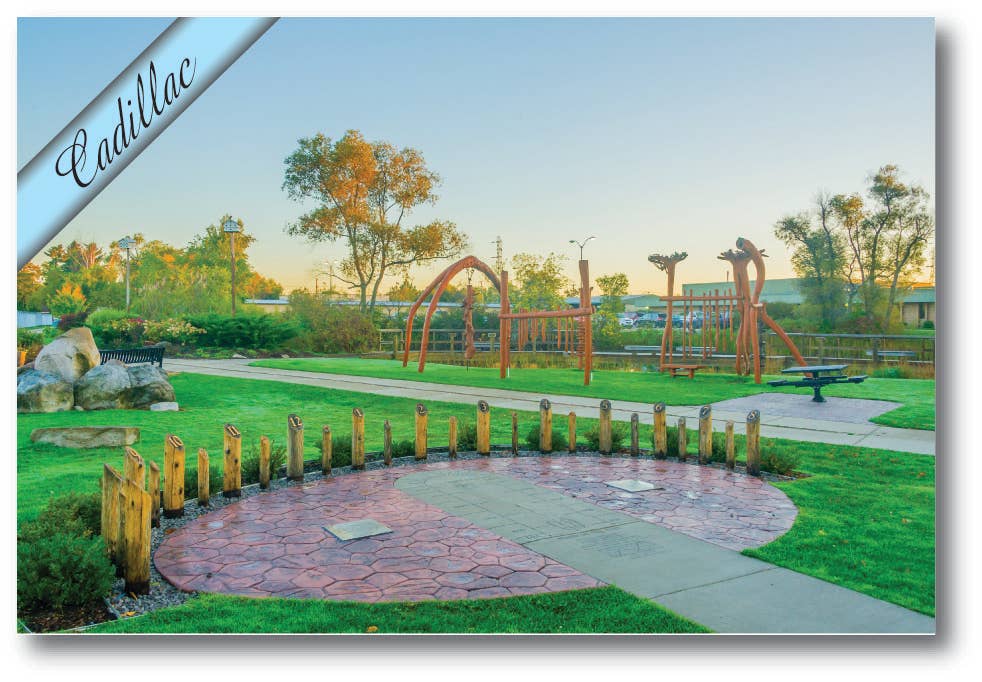 Image of CADILLAC SOUND GARDEN SUNDIAL - Michigan Postcard