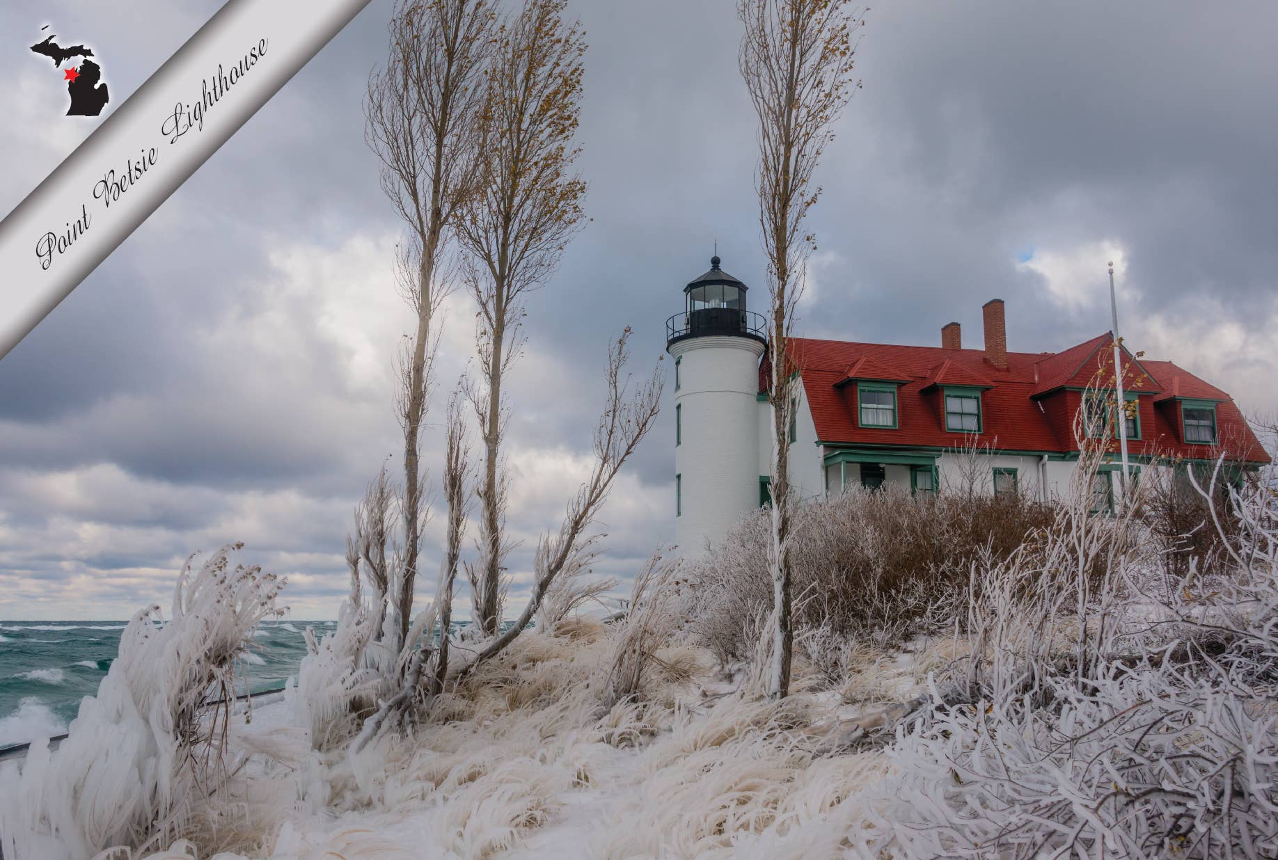 POINT BETSIE LIGHTHOUSE - WINTER - Michigan Postcard