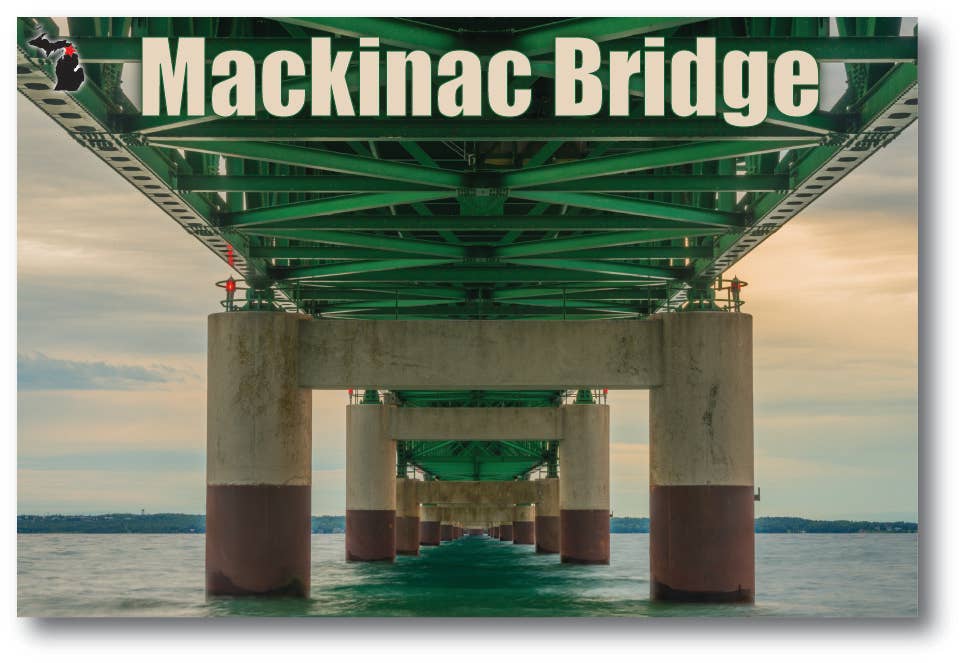 MACKINAC BRIDGE - UNDER THE BRIDGE - Michigan Postcard
