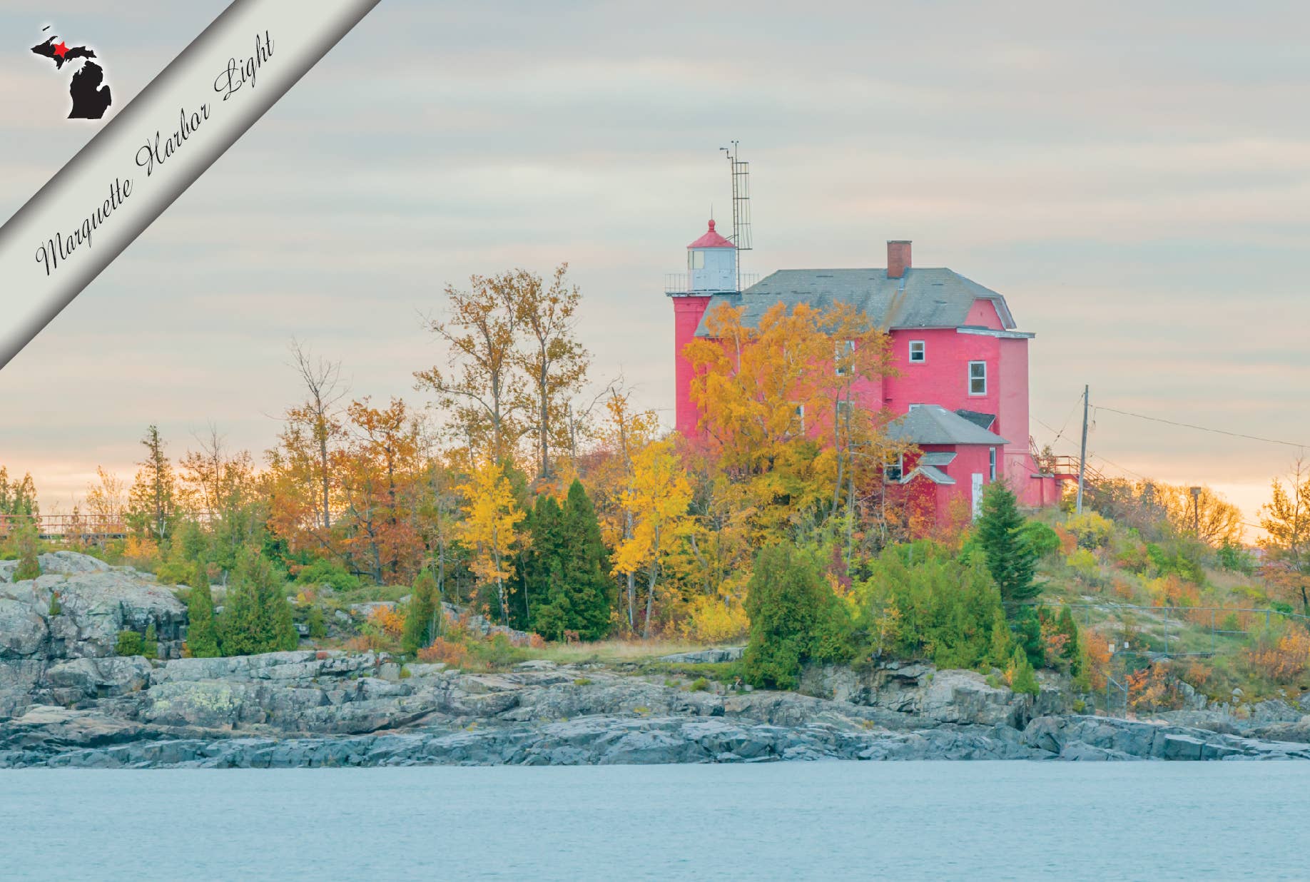 Image of MARQUETTE HARBOR LIGHTHOUSE - AUTUMN - Michigan Postcard