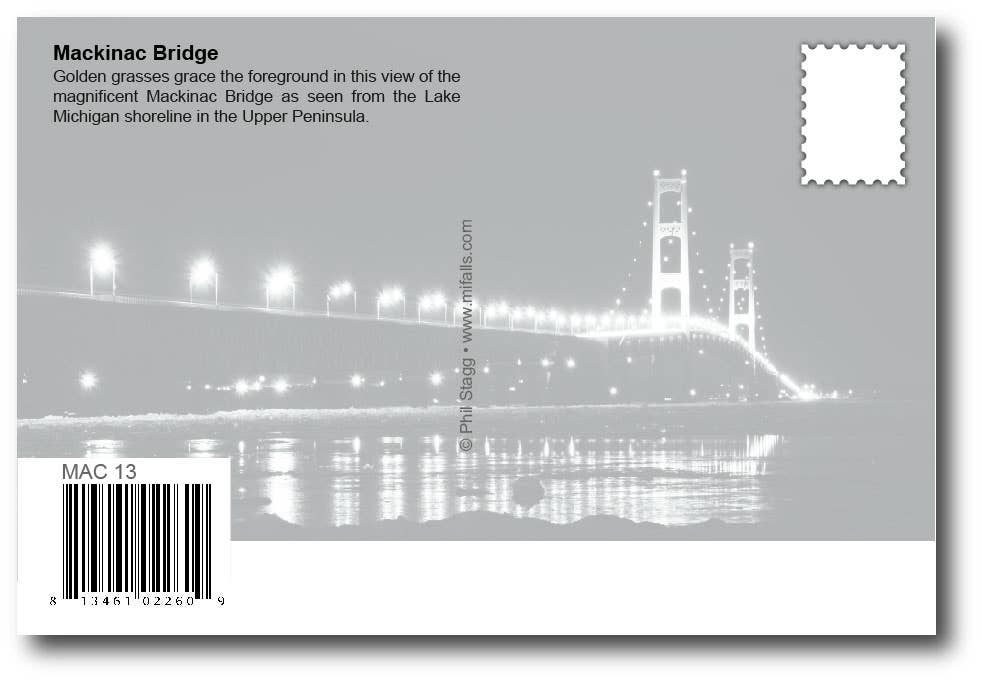 Image of MACKINAC BRIDGE - GOLDEN GRASSES - Michigan Postcard