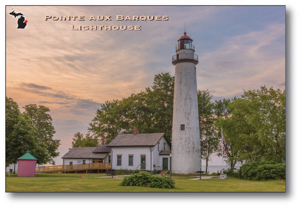POINTE AUX BARQUES LIGHTHOUSE - Michigan Postcard