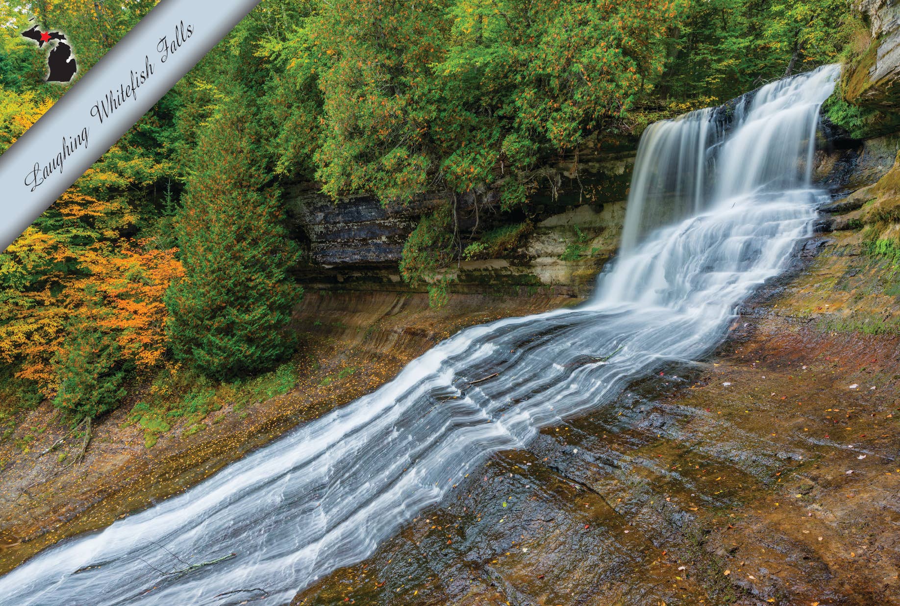 Laughing Whitefish Falls Postcard - State Park Scene
